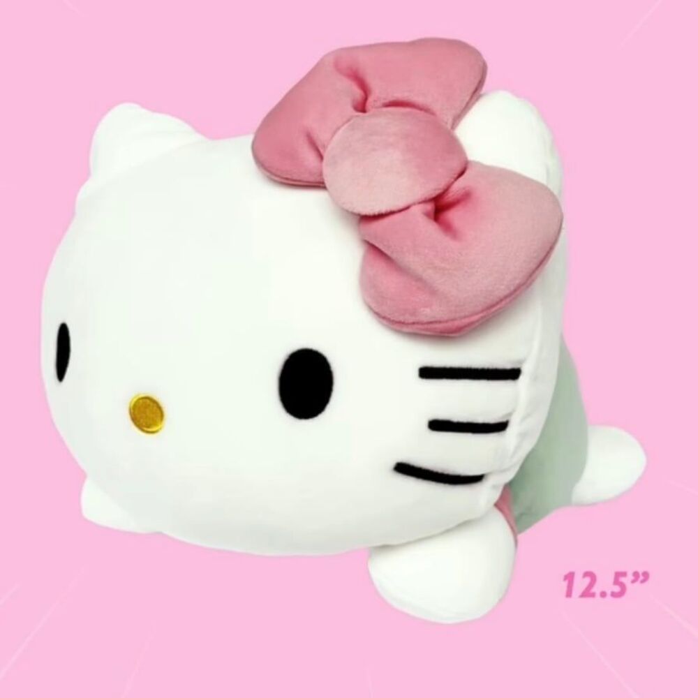NWT Sanrio Squishy Classic Hello Kitty Mint Green Nesoberi Lay-down Plushie 13”